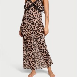 Victoria's Secret Leopard Print Lace-Trim Slip Dress - Beige/Black